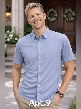 Apt. 9 Men's Sky Blue Short-Sleeve Button-Down Shirt